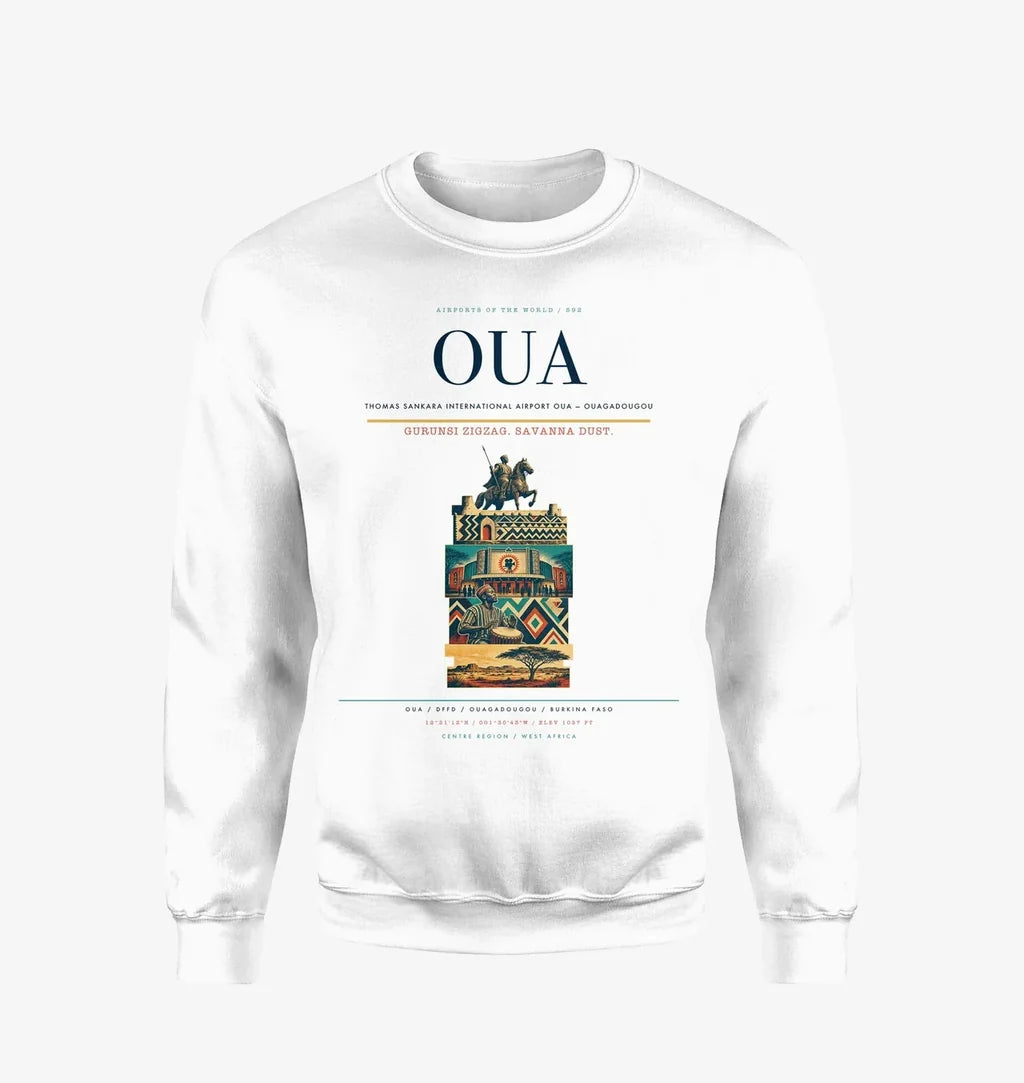 Thomas Sankara International Airport (OUA) design on white sweatshirt