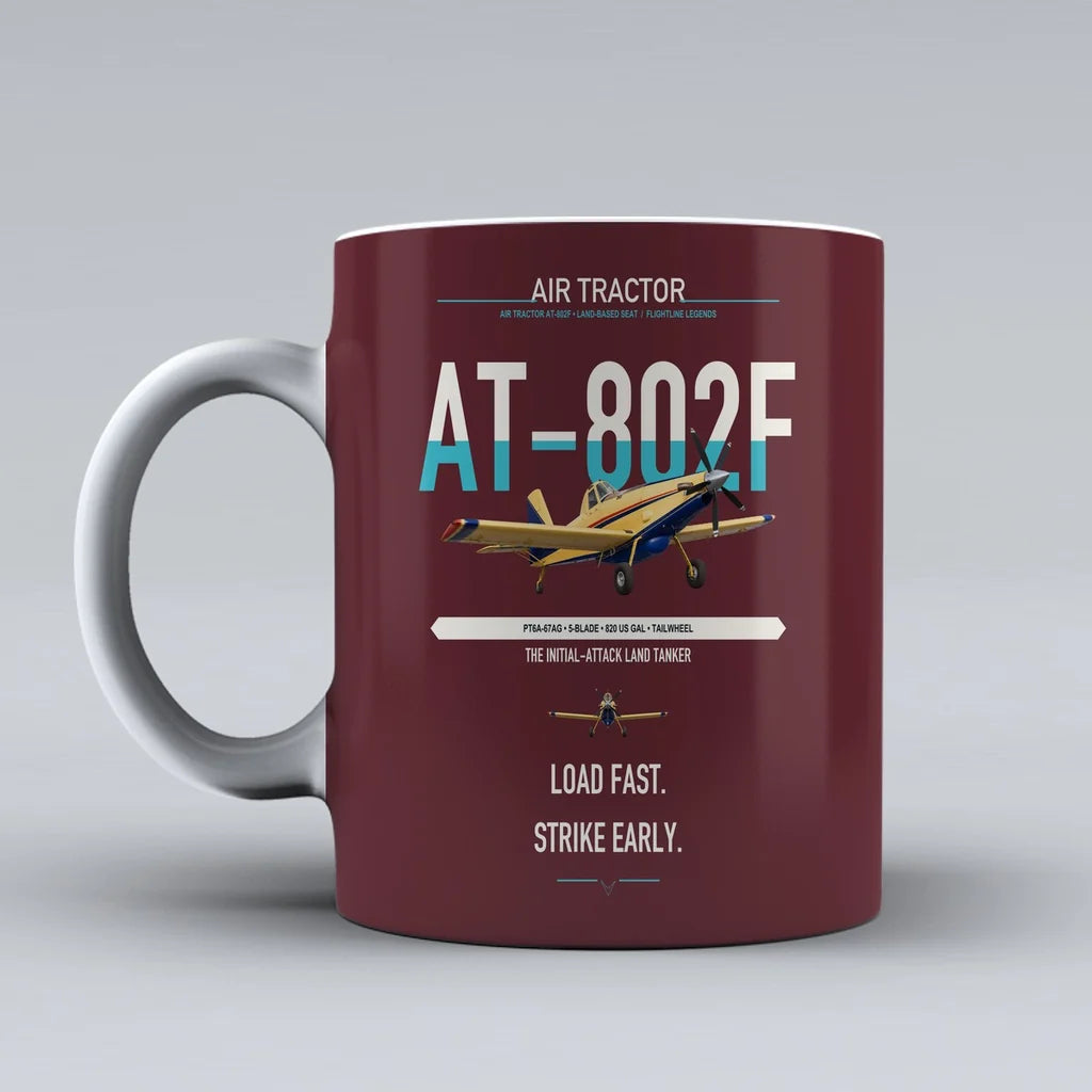 Air Tractor AT-802F design on dark red ceramic mug, double-side print