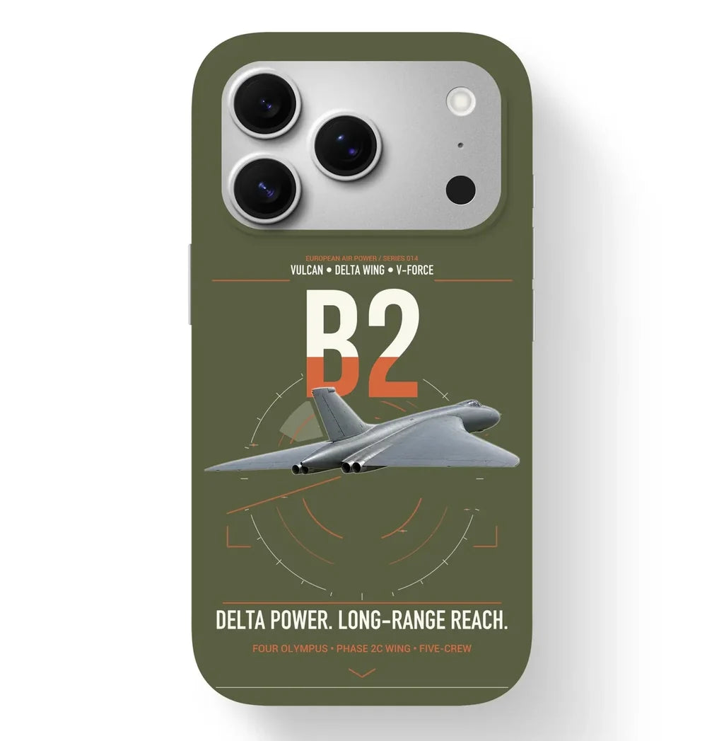 Avro Vulcan B2 design on green army magsafe iphone case, for iPhone 17 Pro