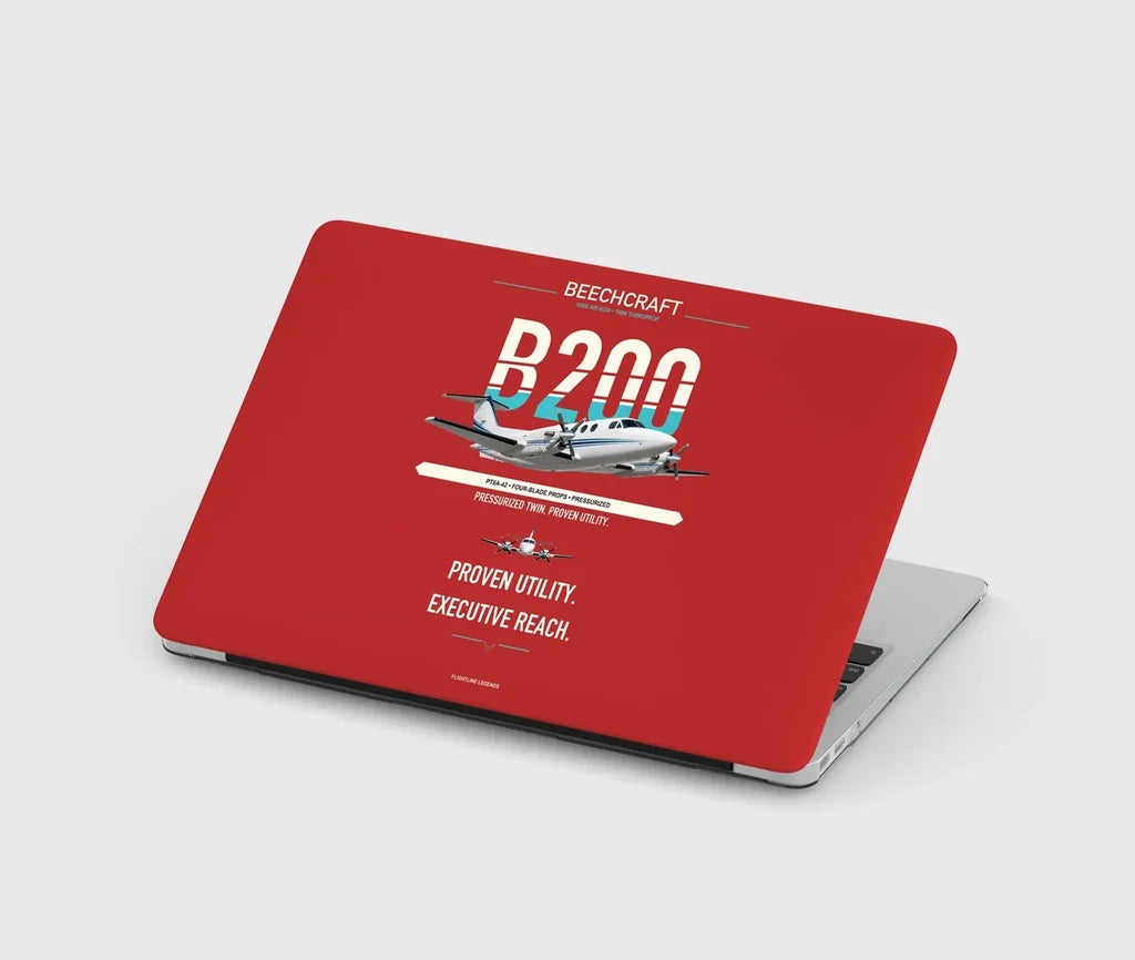 Beechcraft King Air B200 design on red MacBook case
