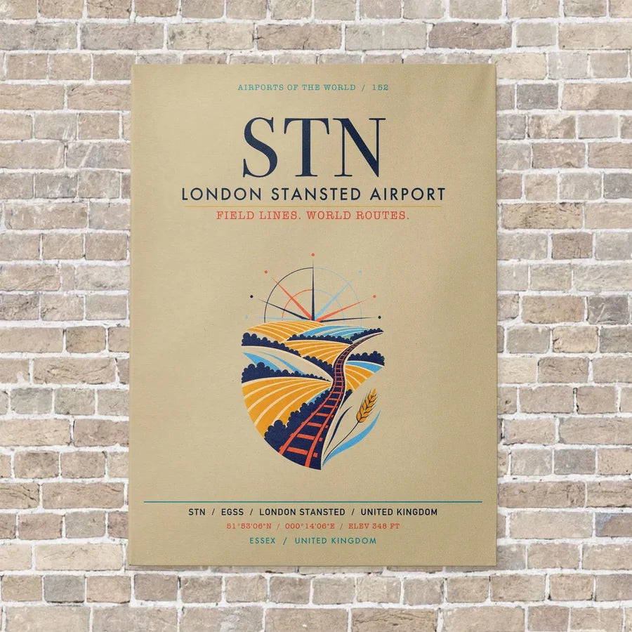 London Stansted Airport STN vertical canvas print - no frame - beige background