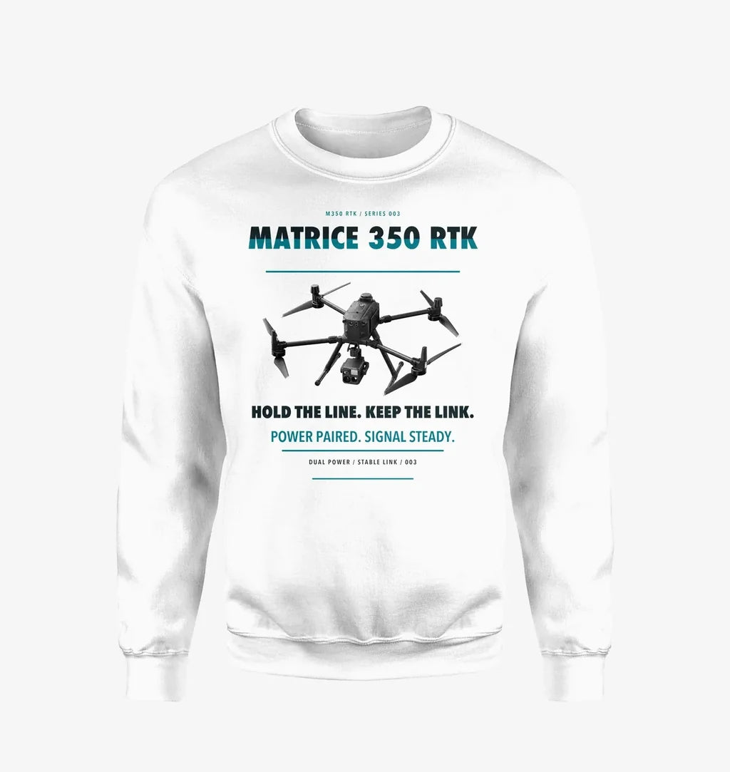 DJI Matrice 350 RTK design on white sweatshirt