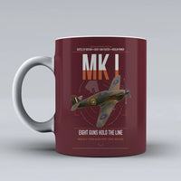 Thumbnail for Hawker Hurricane Mk I design on dark red ceramic mug, double-side print
