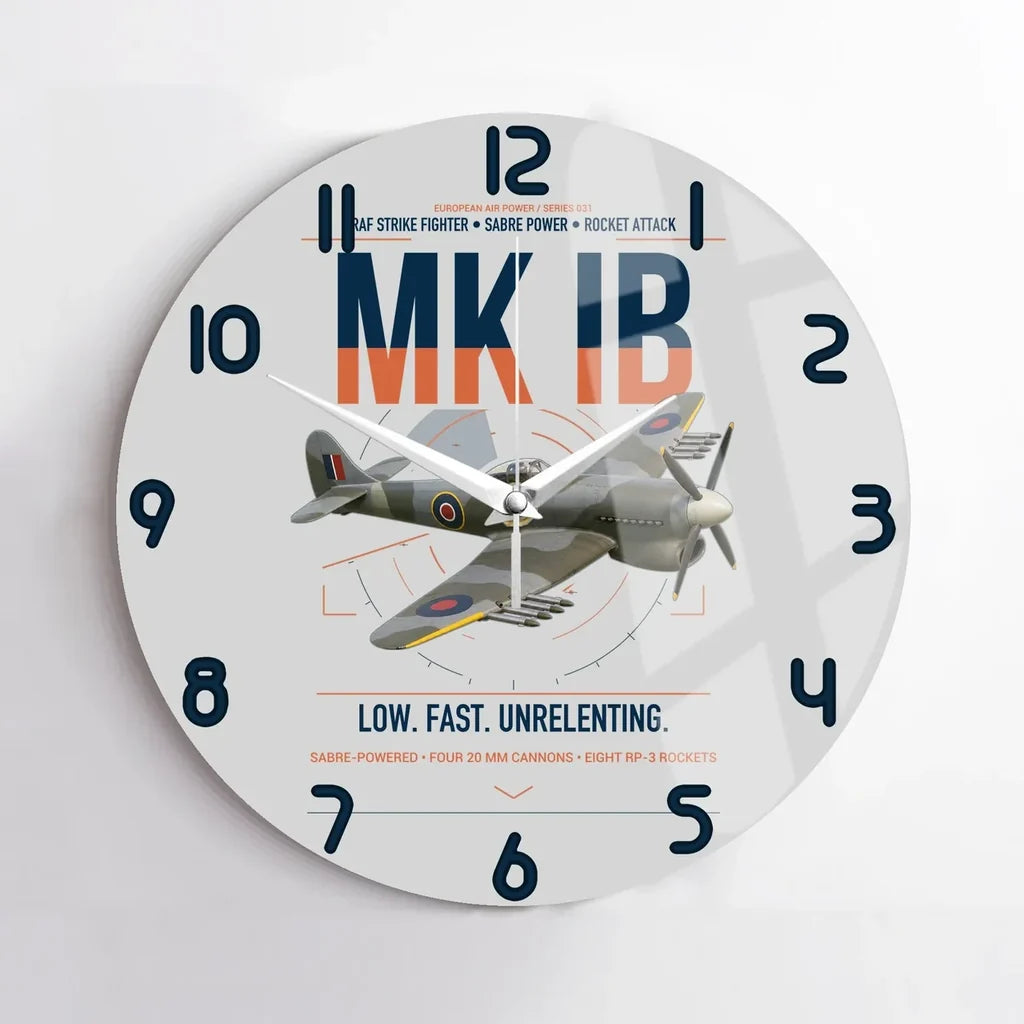 Hawker Typhoon Mk IB design on light gray no frame wall clock