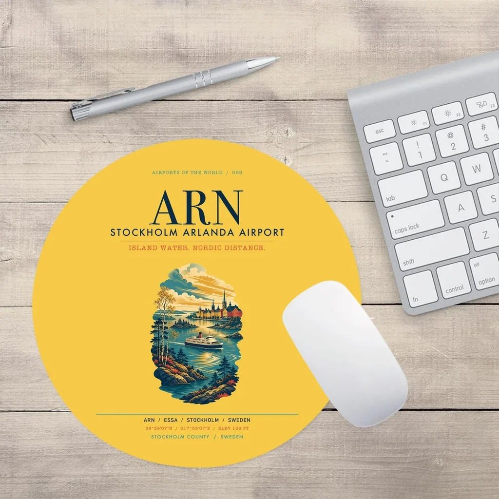 Stockholm Arlanda Airport (ARN) design on yellow round mouse pad
