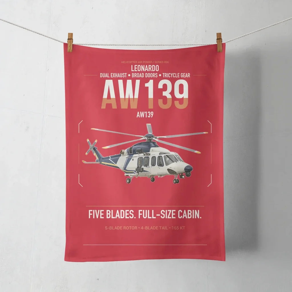 Leonardo AW139 design on red towel