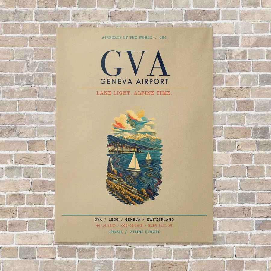Geneva Airport GVA vertical canvas print - no frame - beige background