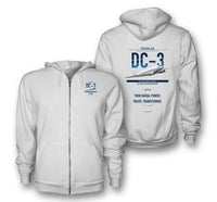Thumbnail for Douglas DC-3 design on white premium zipped hoodie, double-side print