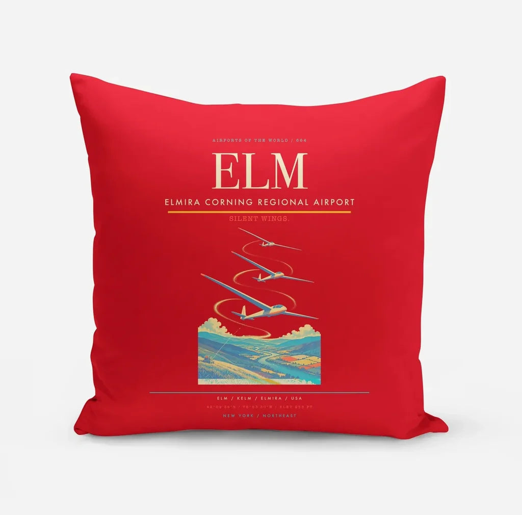 Elmira Corning Regional Airport (ELM) design on red pillow