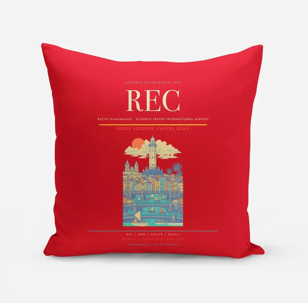 Recife Guararapes (REC) design on red pillow