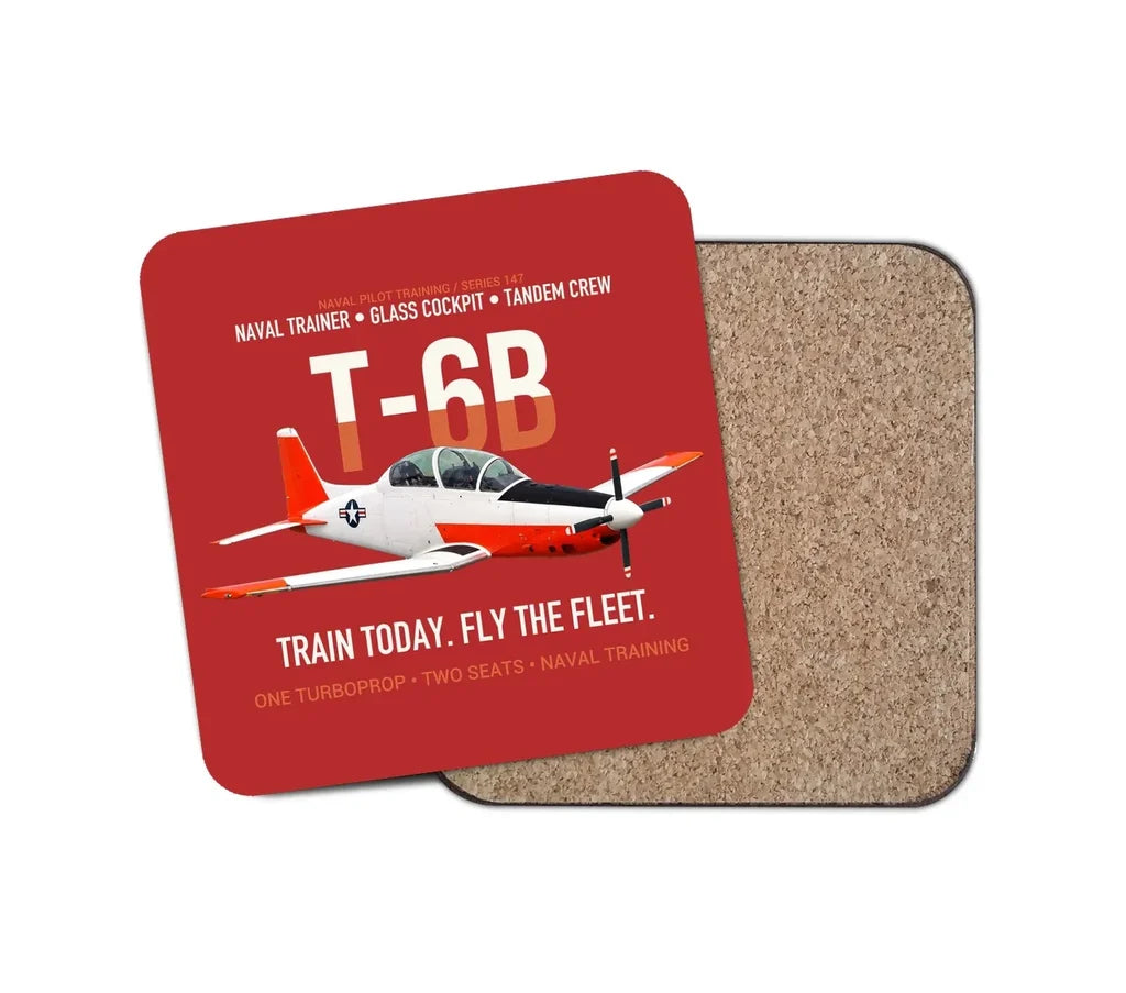 T-6B Texan II Naval Aviator Training design on red 1 piece coaster