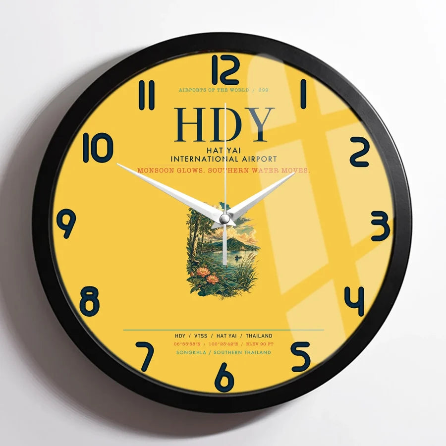 Hat Yai International Airport (HDY) design on yellow framed wall clock