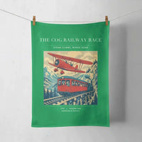 Thumbnail for VINTAGE G4347 - The Cog Railway Race - Designed Towels design on green