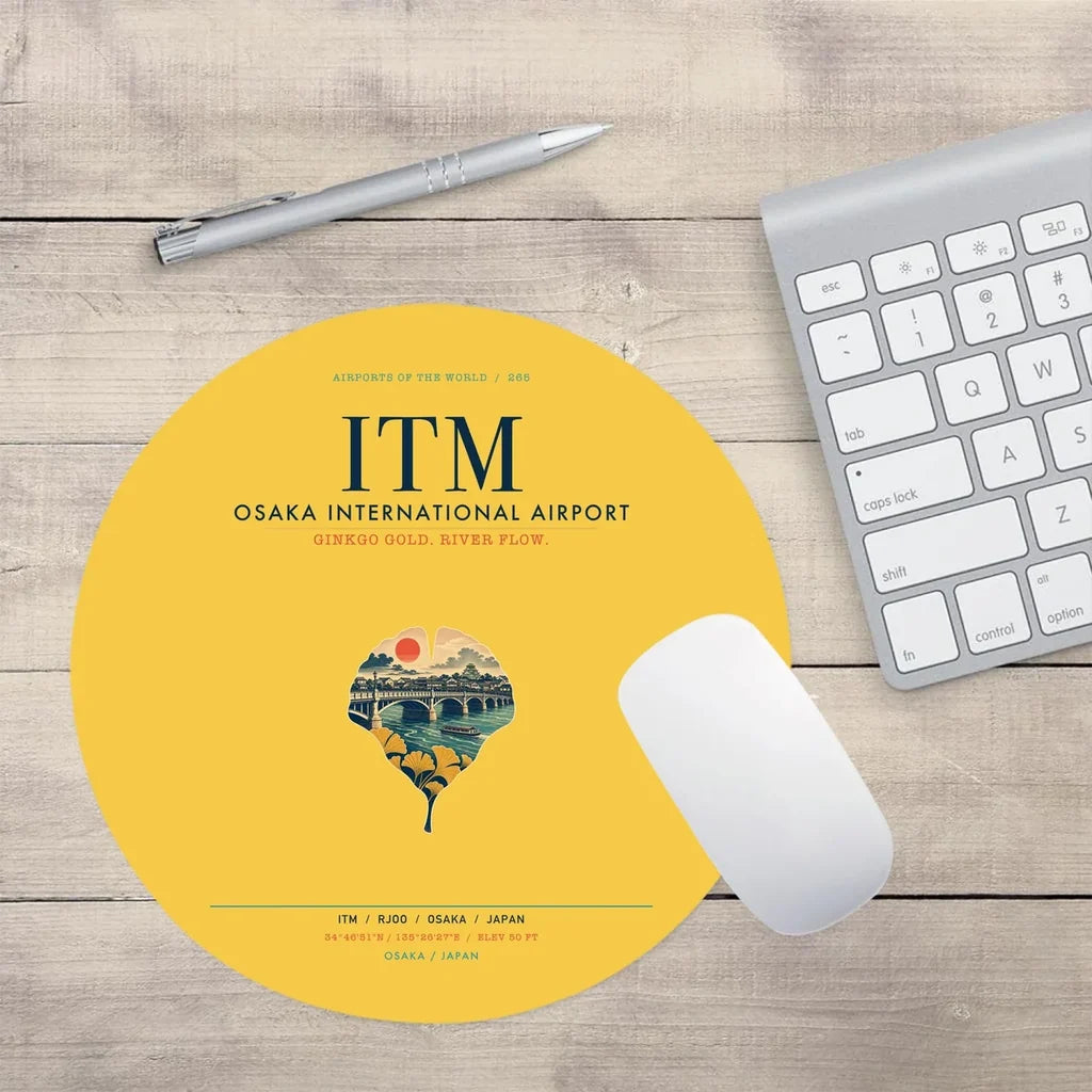 Osaka International Airport (ITM) design on yellow round mouse pad