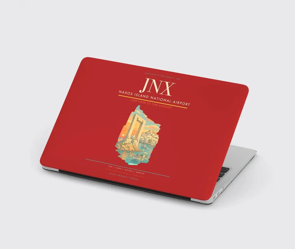 Naxos Island National Airport (JNX) design on red MacBook case