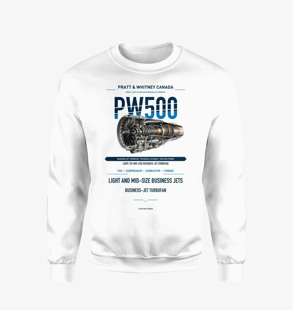 PW500 design on white sweatshirt