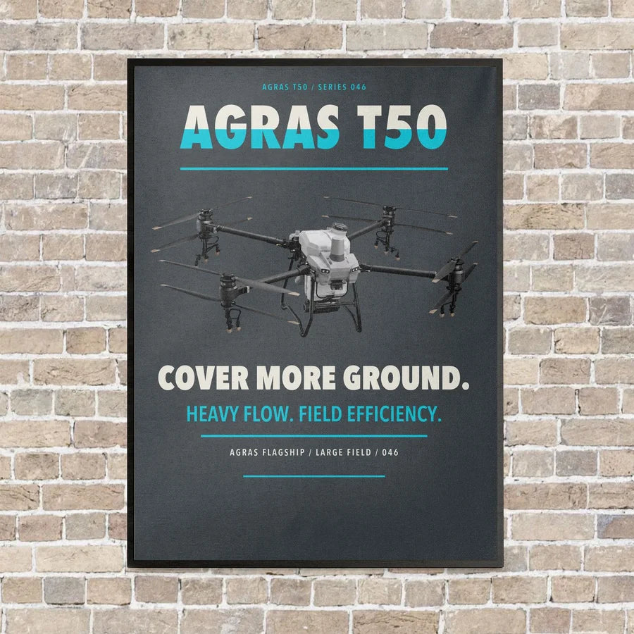 DJI Agras T50 vertical canvas print - framed - gray background