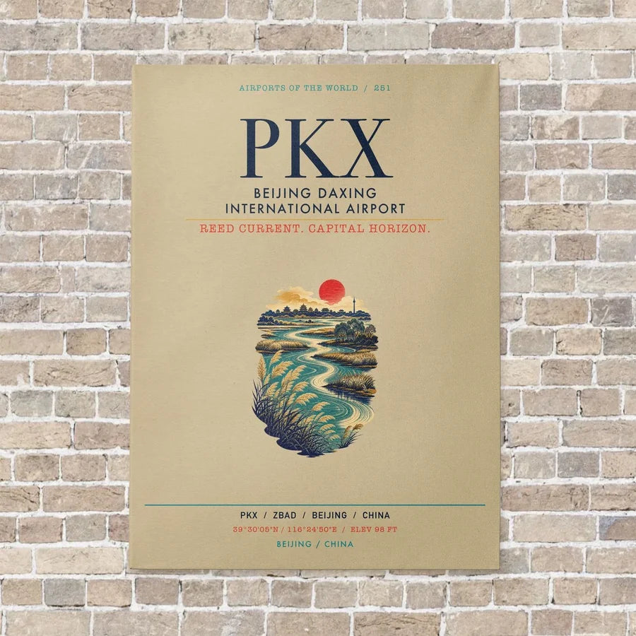 Beijing Daxing International Airport PKX vertical canvas print - no frame - beige background
