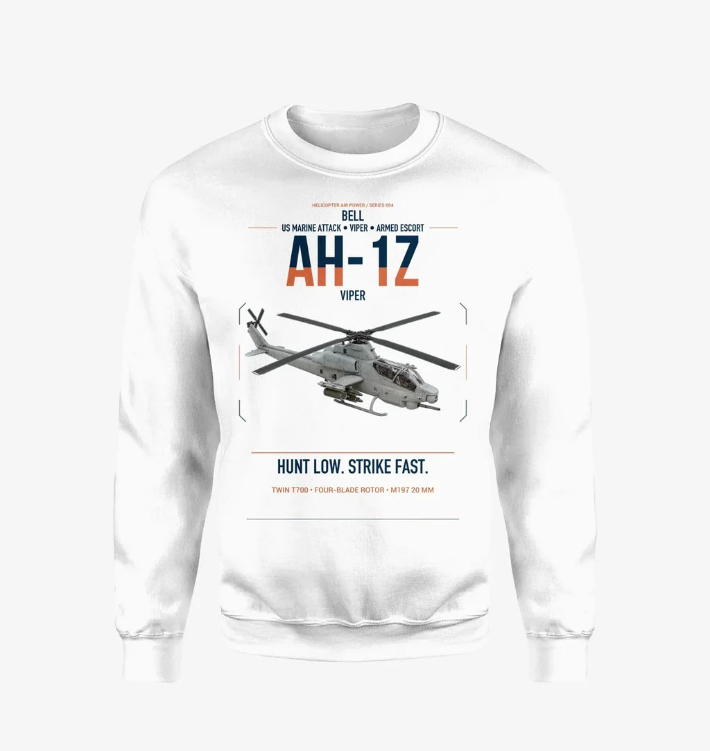 Bell AH-1Z Viper design on white sweatshirt