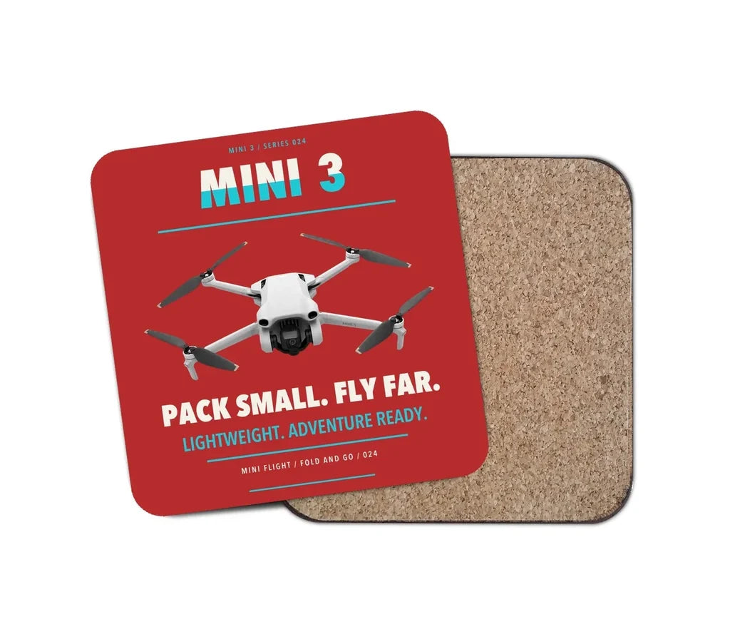 DJI Mini 3 design on red 1 piece coaster