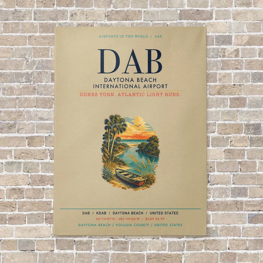 Daytona Beach International Airport DAB vertical canvas print - no frame - beige background