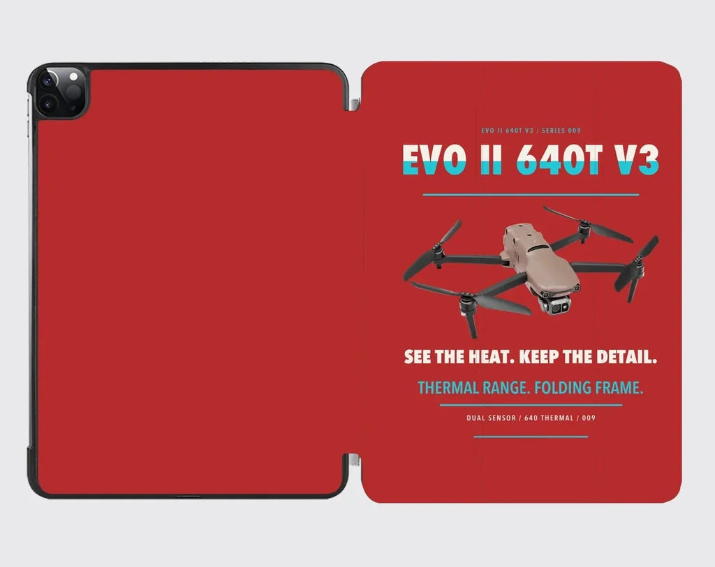 Autel EVO II Dual 640T V3 design on red ipad tablet case