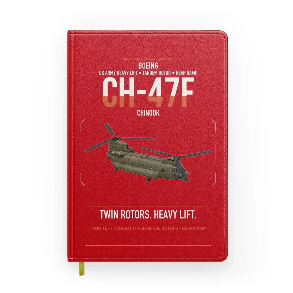 Boeing CH-47F Chinook design on red notebook