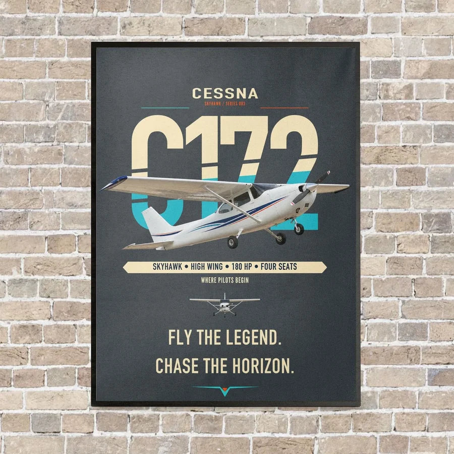 Cessna 172 Skyhawk vertical canvas print - framed - gray background