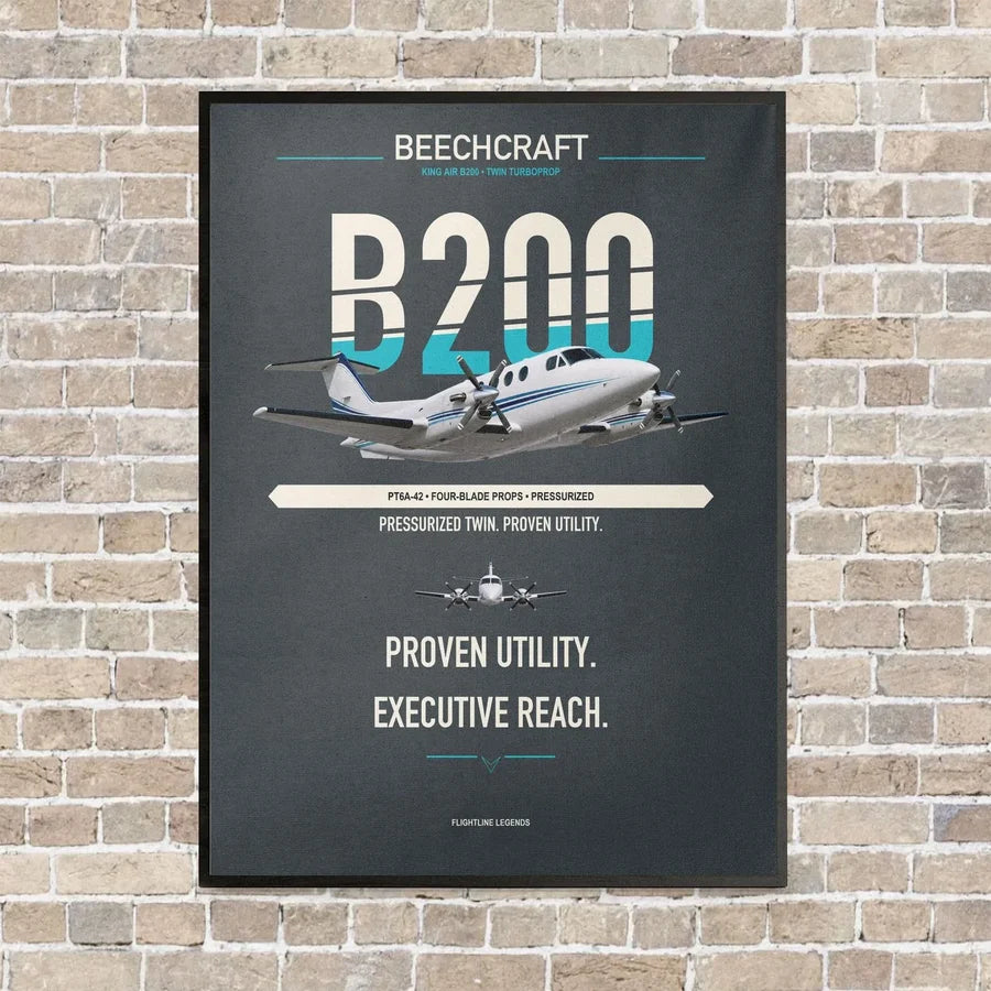 Beechcraft King Air B200 vertical canvas print - framed - gray background