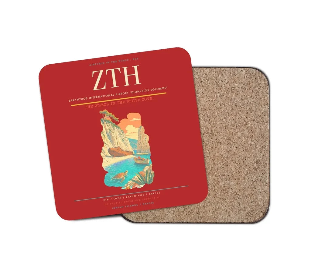 Zakynthos International Airport "Dionysios Solomos" (ZTH) design on red 1 piece coaster