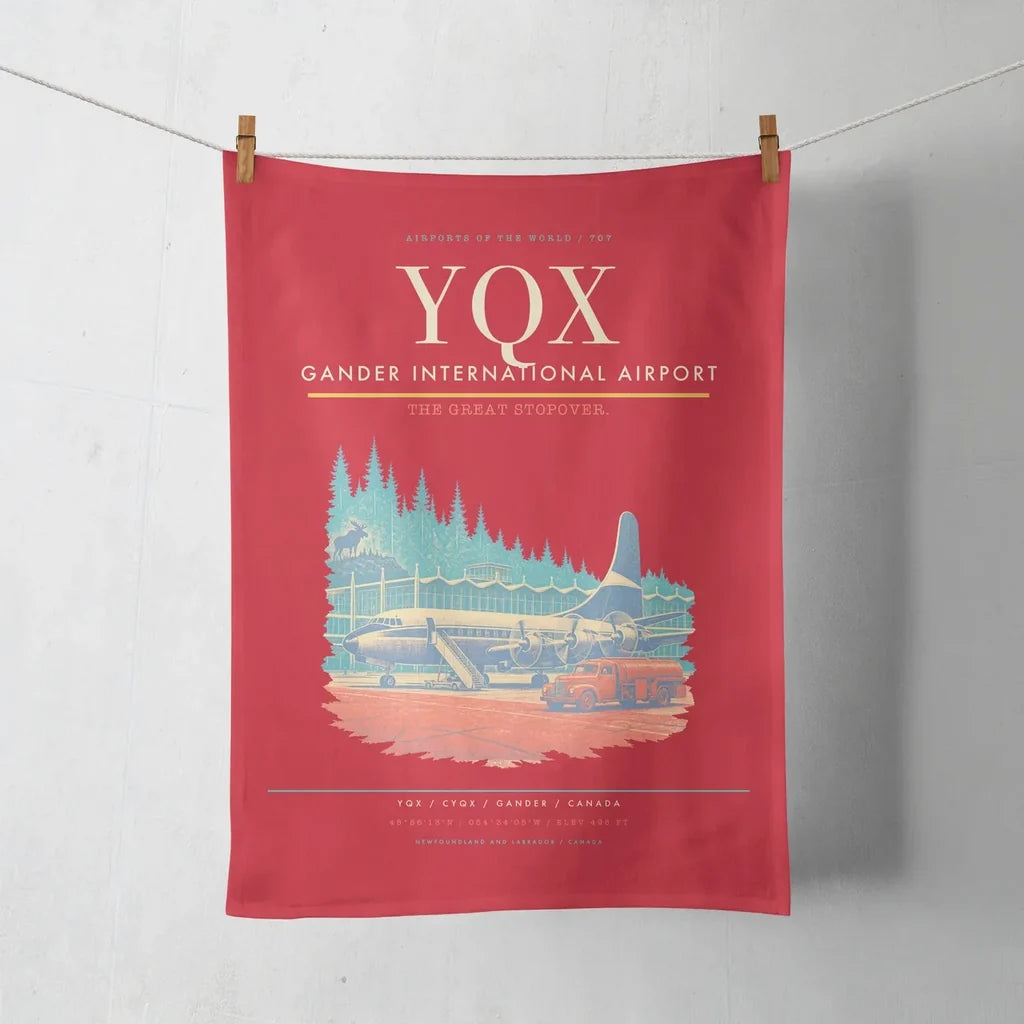 Gander International Airport (YQX) design on red towel