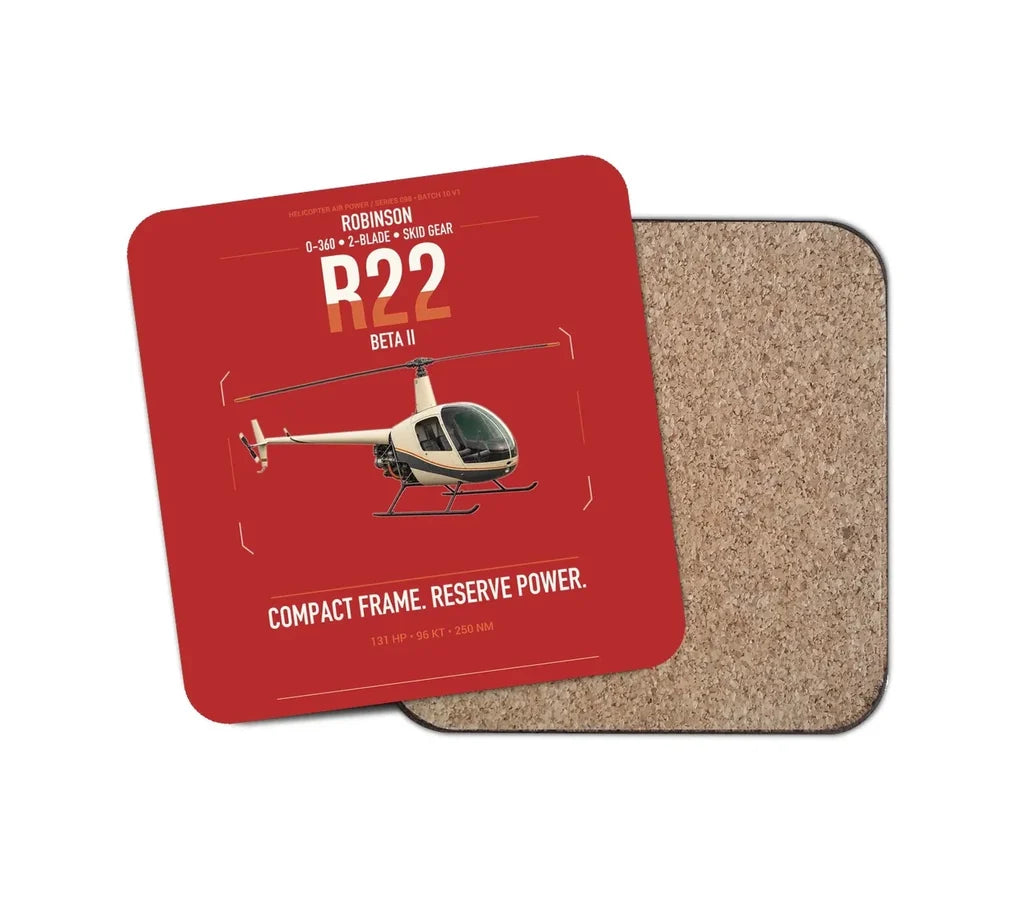 Robinson R22 Beta II design on red 1 piece coaster