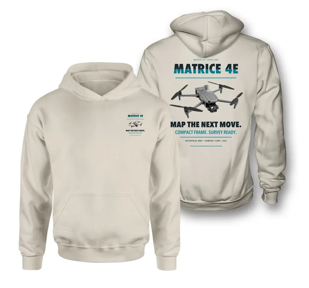 DJI Matrice 4E design on khaki hoodie
