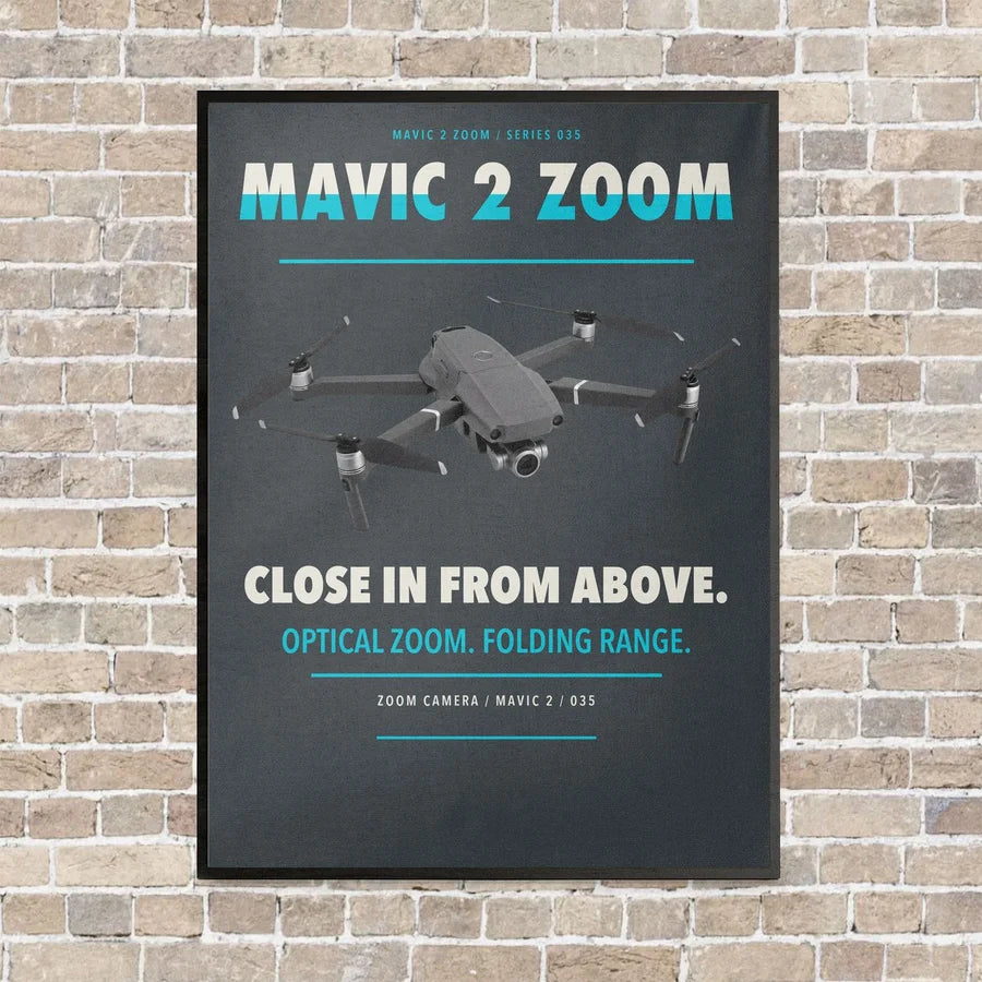 DJI Mavic 2 Zoom vertical canvas print - framed - gray background