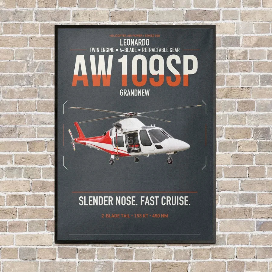 Leonardo AW109SP GrandNew vertical canvas print - framed - gray background