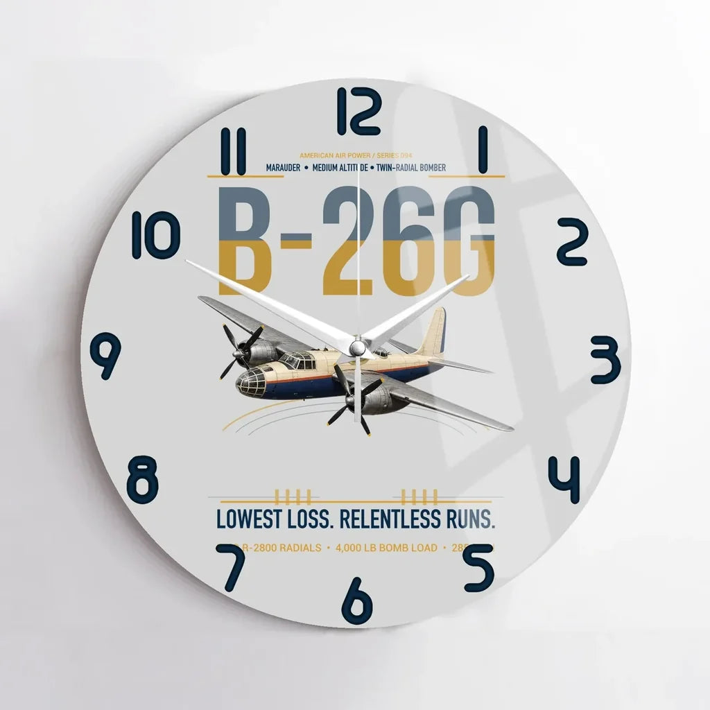 B-26G Marauder design on light gray no frame wall clock