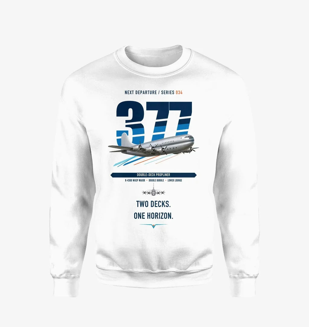 Boeing 377 Stratocruiser design on white sweatshirt