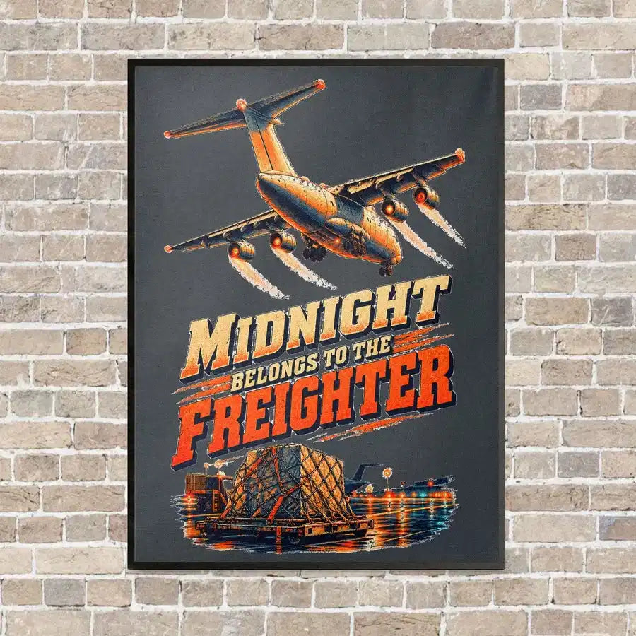 Midnight Belongs To The Freighter vertical canvas print - framed - gray background