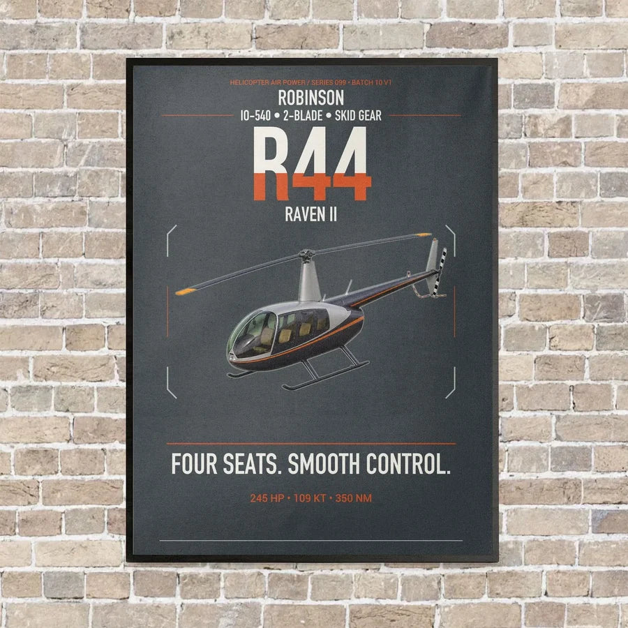 Robinson R44 Raven II vertical canvas print - framed - gray background