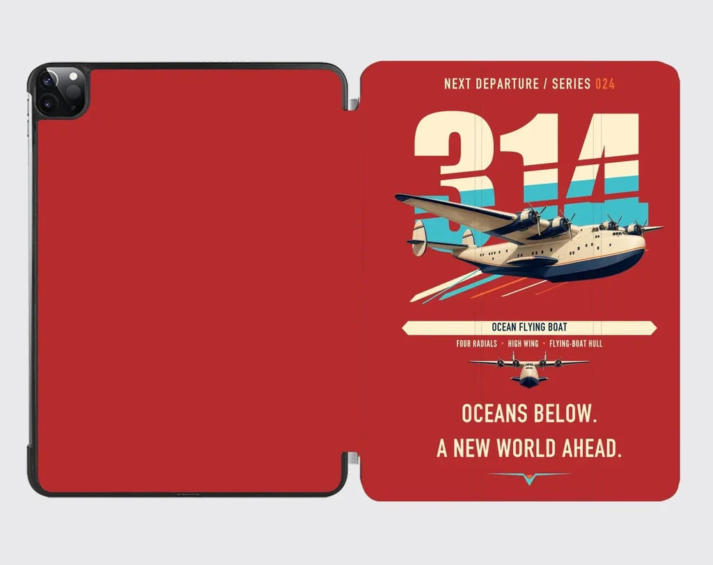 Boeing 314 Clipper design on red ipad tablet case