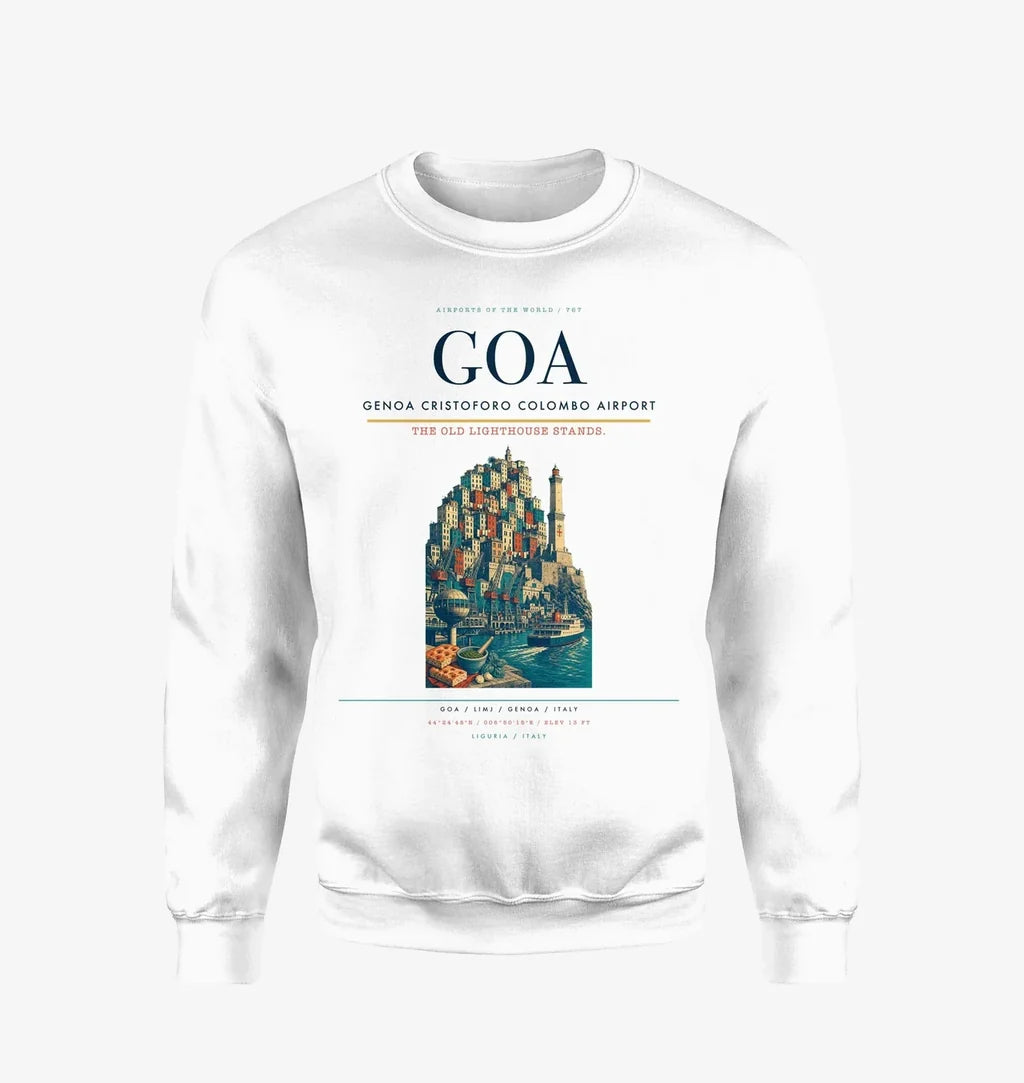 Genoa Cristoforo Colombo Airport (GOA) design on white sweatshirt