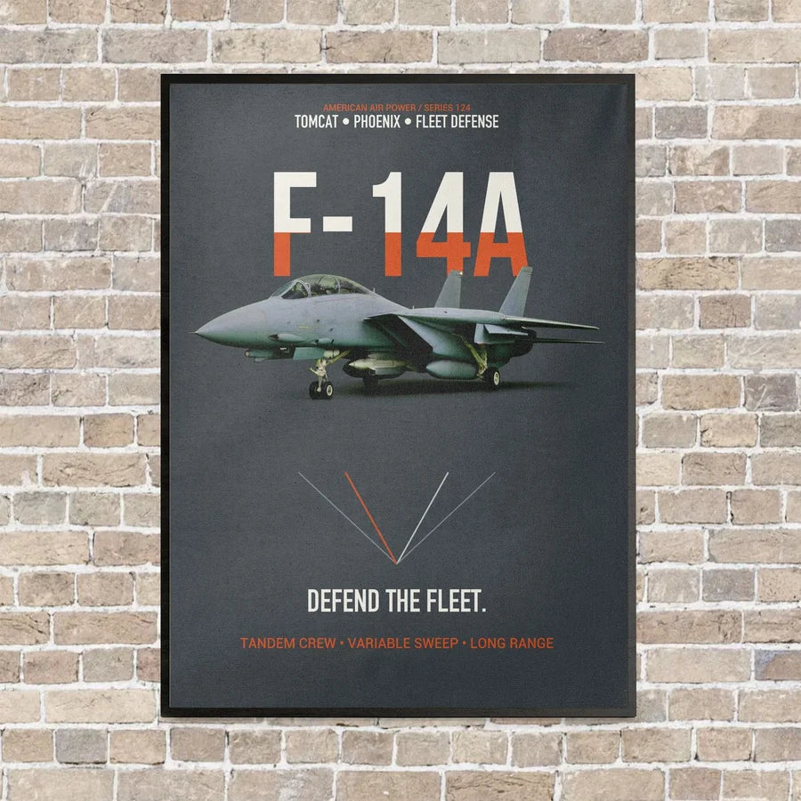F-14A Tomcat Defend The Fleet vertical canvas print - framed - gray background