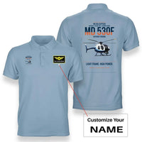 Thumbnail for MD Helicopters MD 530F design on light blue+name double-side polo t-shirt, double-side print