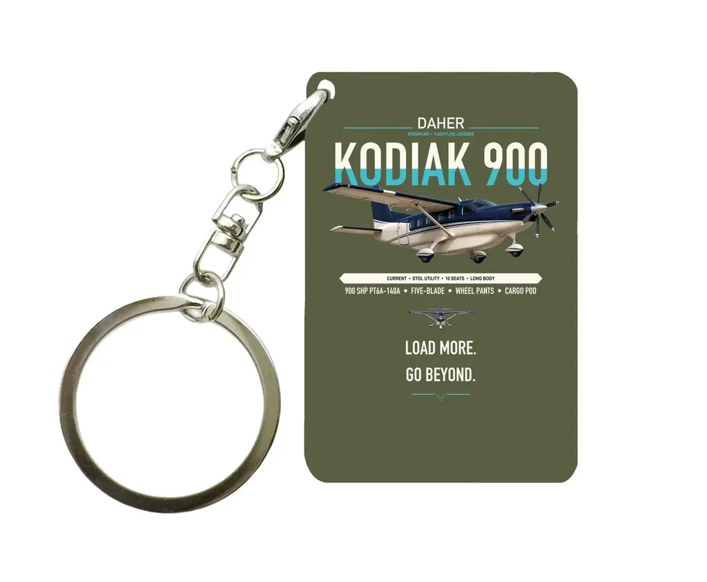 Daher Kodiak 900 design on green army designed key chain, double-side print