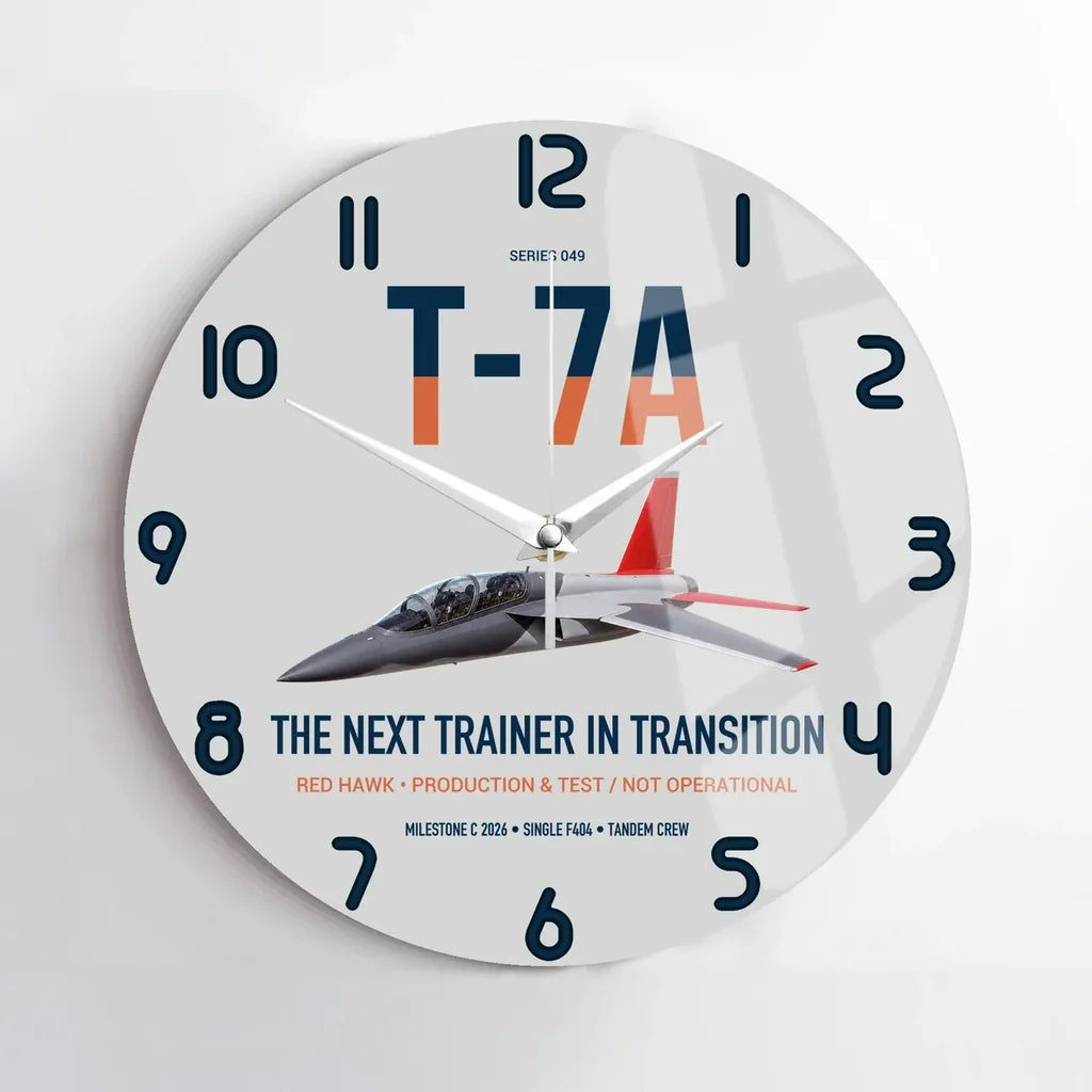 T-7A Red Hawk design on light gray no frame wall clock