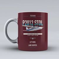 Thumbnail for Tecnam P2012 STOL design on dark red ceramic mug, double-side print