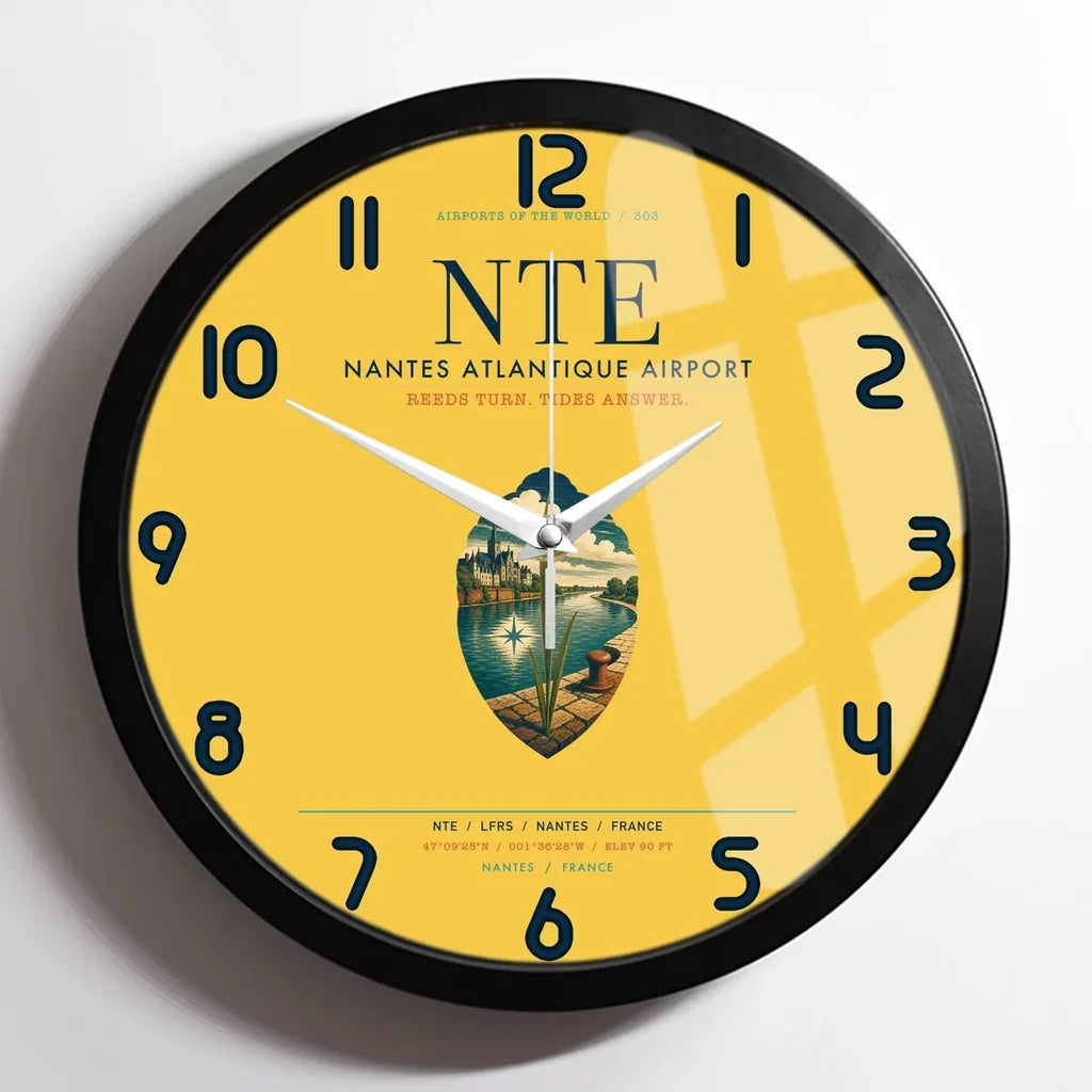Nantes Atlantique Airport (NTE) design on yellow framed wall clock
