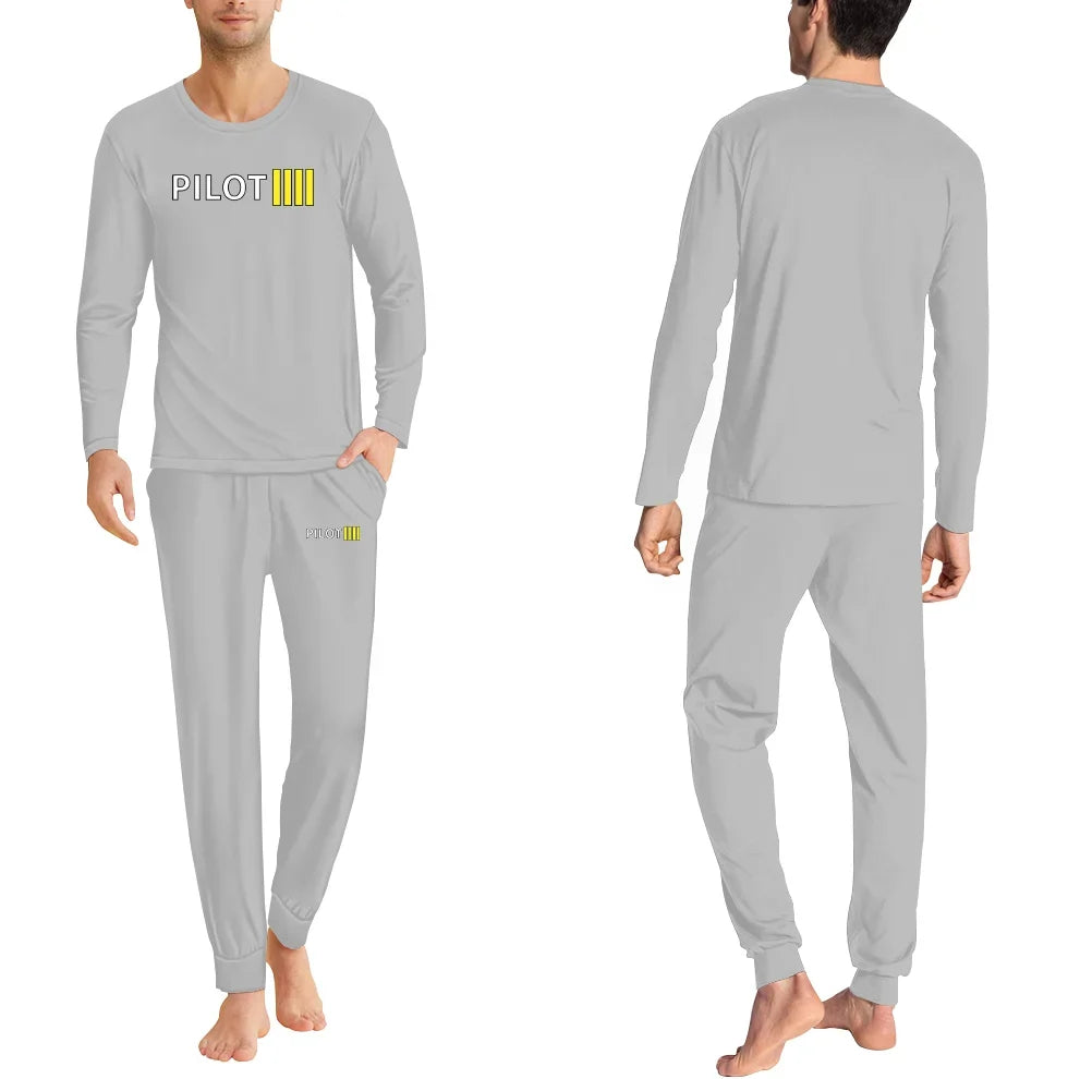 Pilot & Stripes (4 Lines) men pajamas - Light Gray