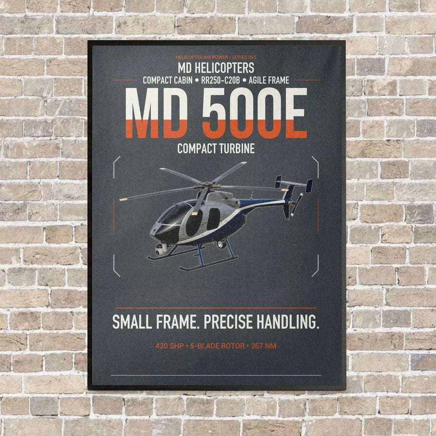 MD Helicopters MD 500E vertical canvas print - framed - gray background
