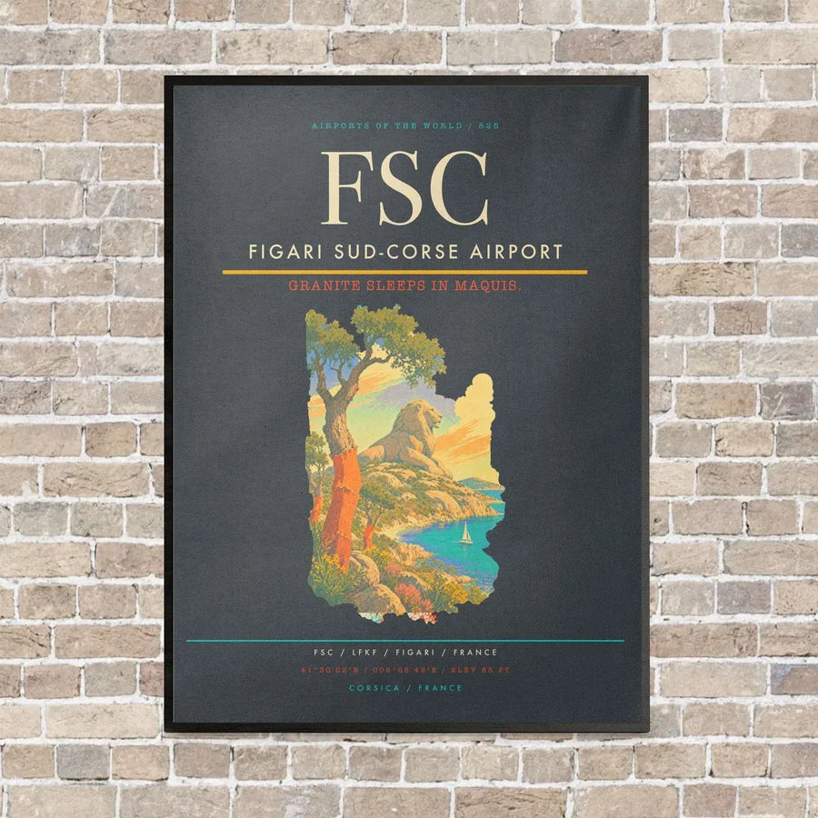 Figari Sud-Corse Airport FSC vertical canvas print - framed - gray background